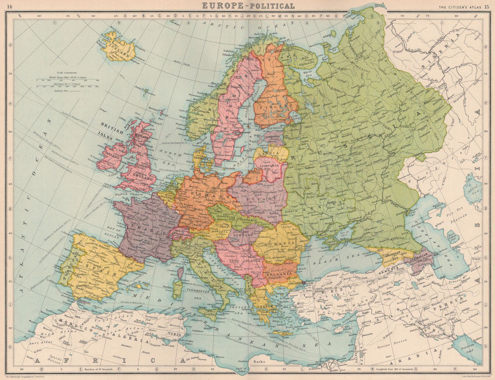 EUROPE-POLITICAL. Shows Saar under League of Nations administration 1924 map