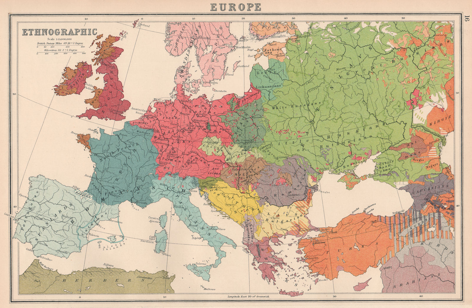 EUROPE ETHNOGRAPHIC. Races Racial. BARTHOLOMEW 1924 old vintage map plan chart