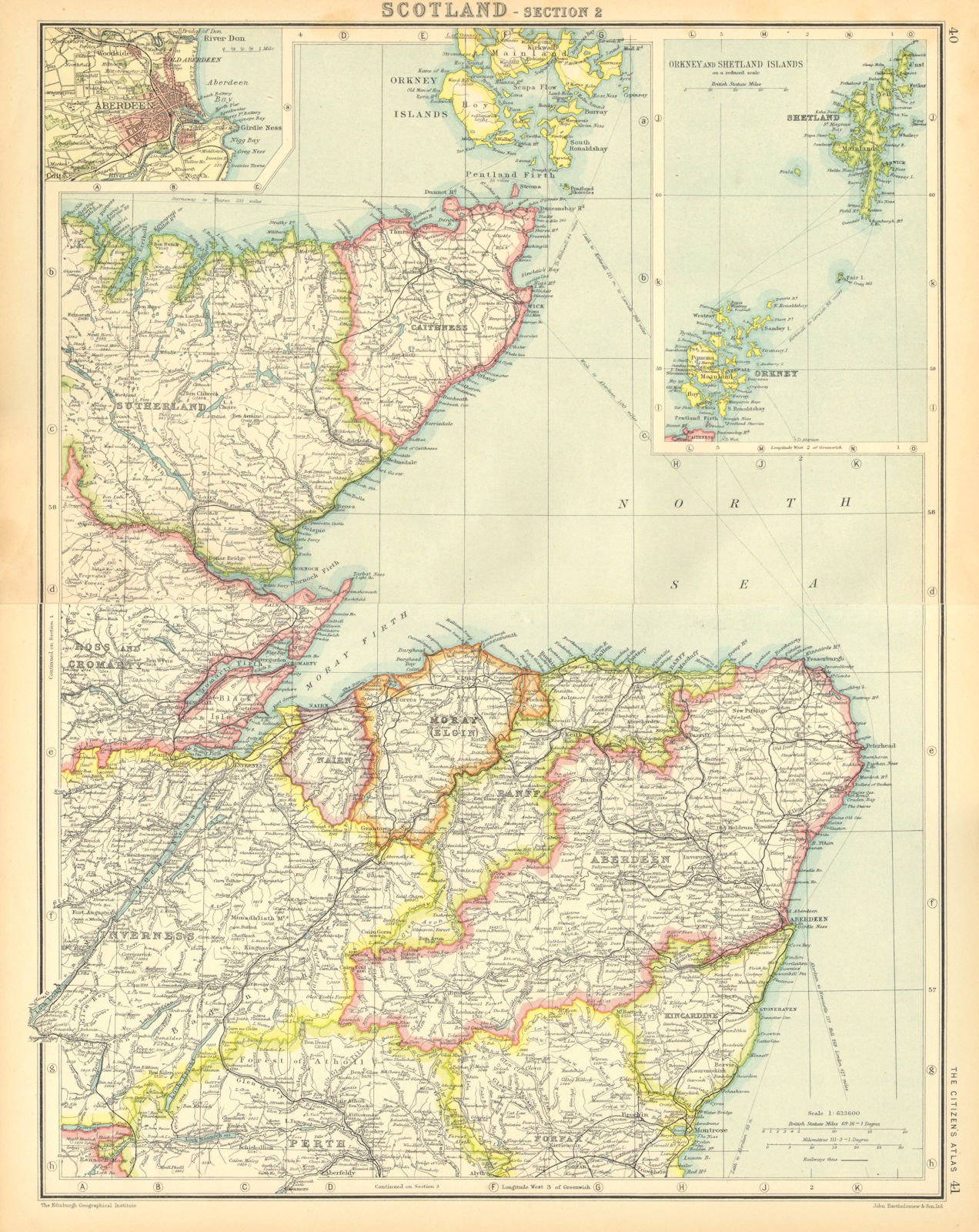 SCOTLAND NORTH EAST.Moray Firth.Orkneys Shetlands.Aberdeen.BARTHOLOMEW 1924 map