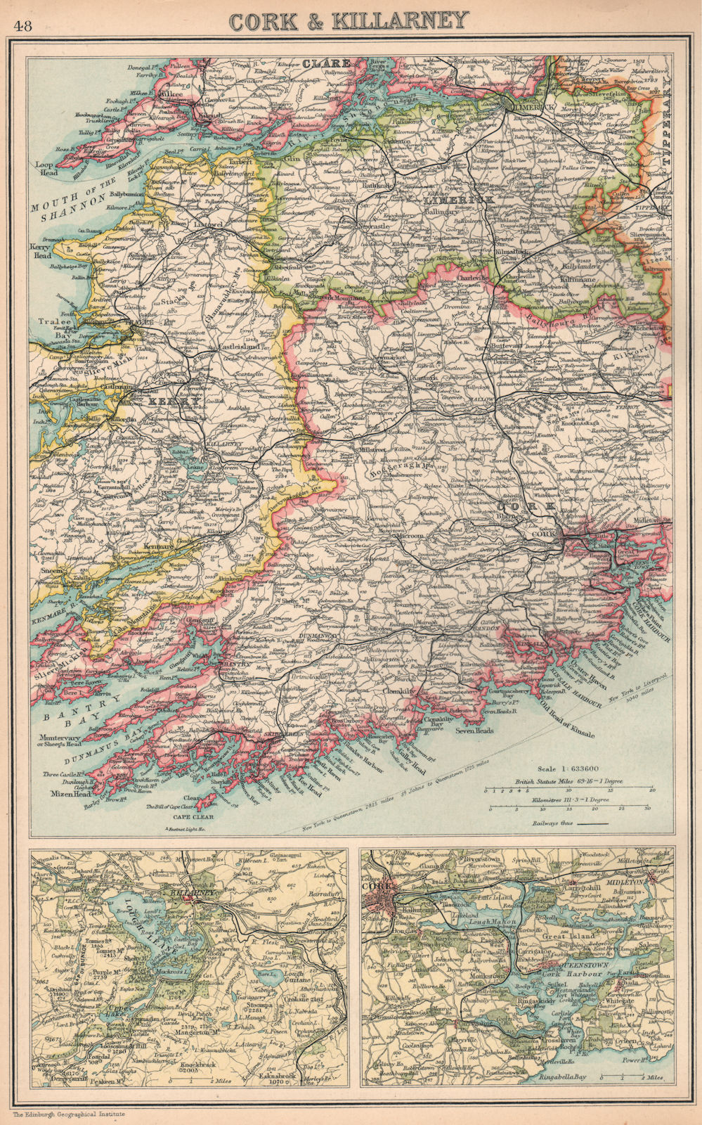 Associate Product IRELAND SOUTH-WEST. Cork Limerick & Kerry; inset Killarney; Cork 1924 old map