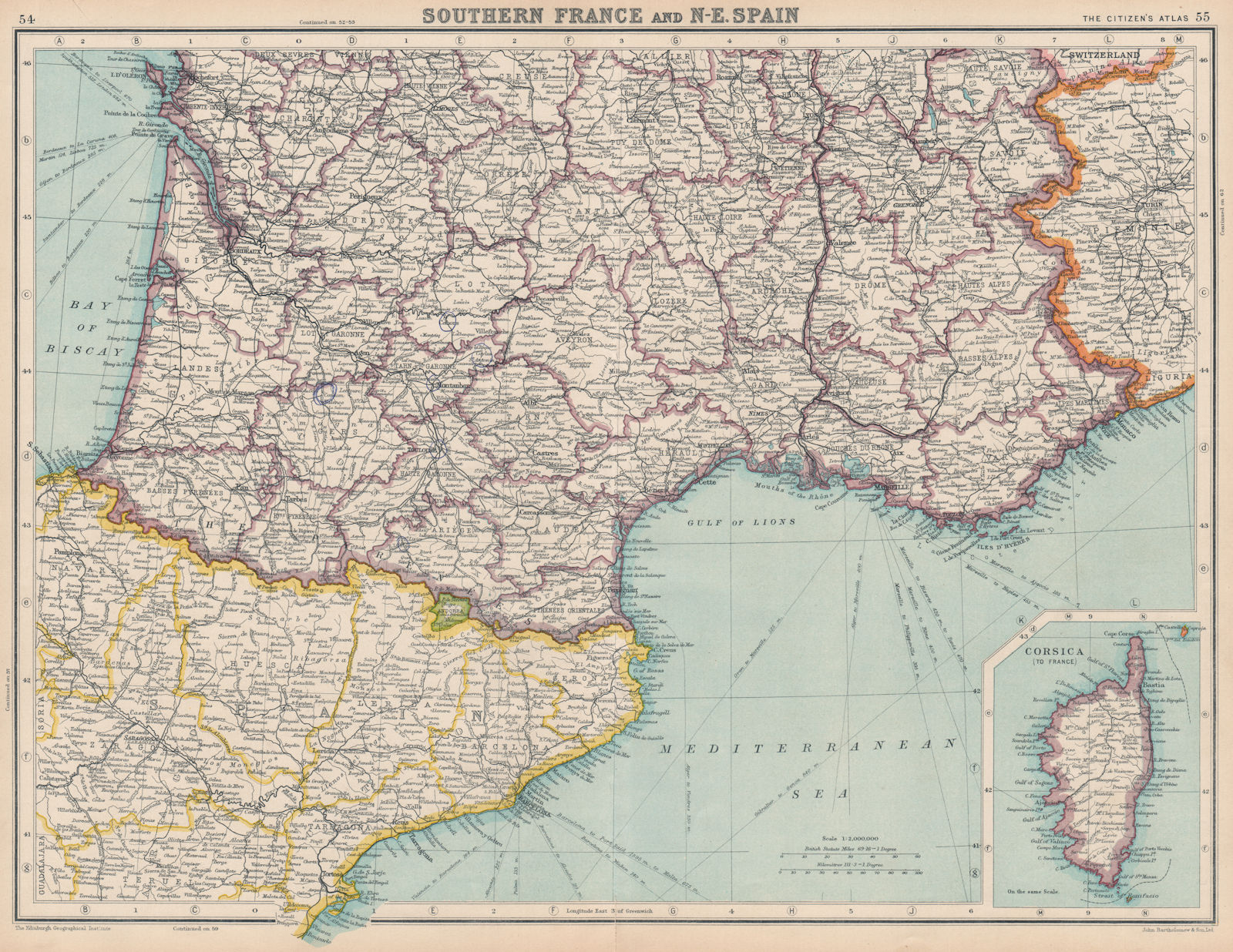 FRANCE SOUTH & NORTH EAST SPAIN.Catalonia(Catalunya)Aquitaine Provence 1924 map