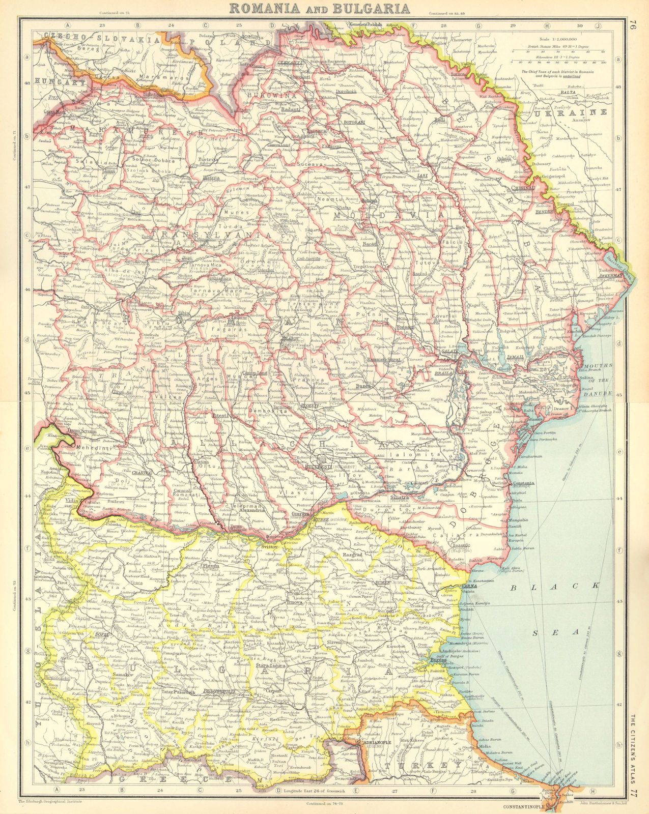 EAST EUROPE. Bulgaria. Romania includes Bessarabia & Southern Dobruja 1924 map