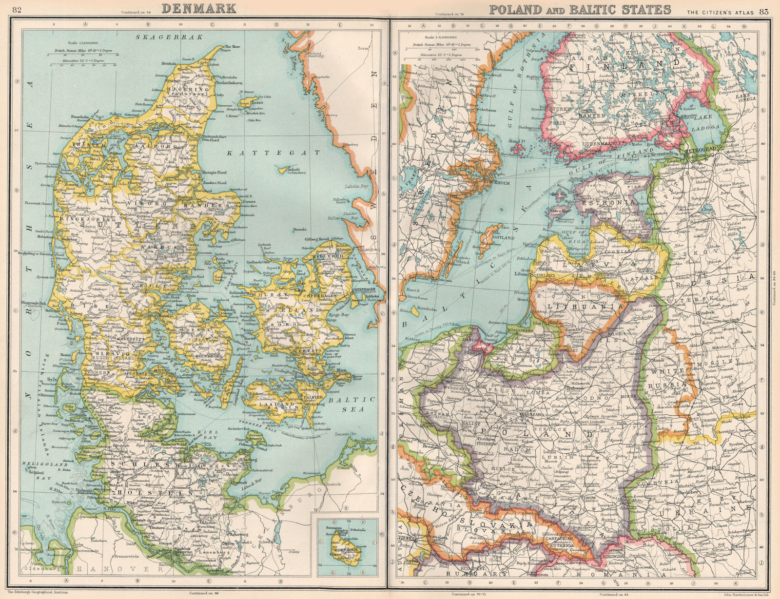 BALTIC.Denmark Poland East Prussia.Shows Free City of Danzig(Gdansk) 1924 map