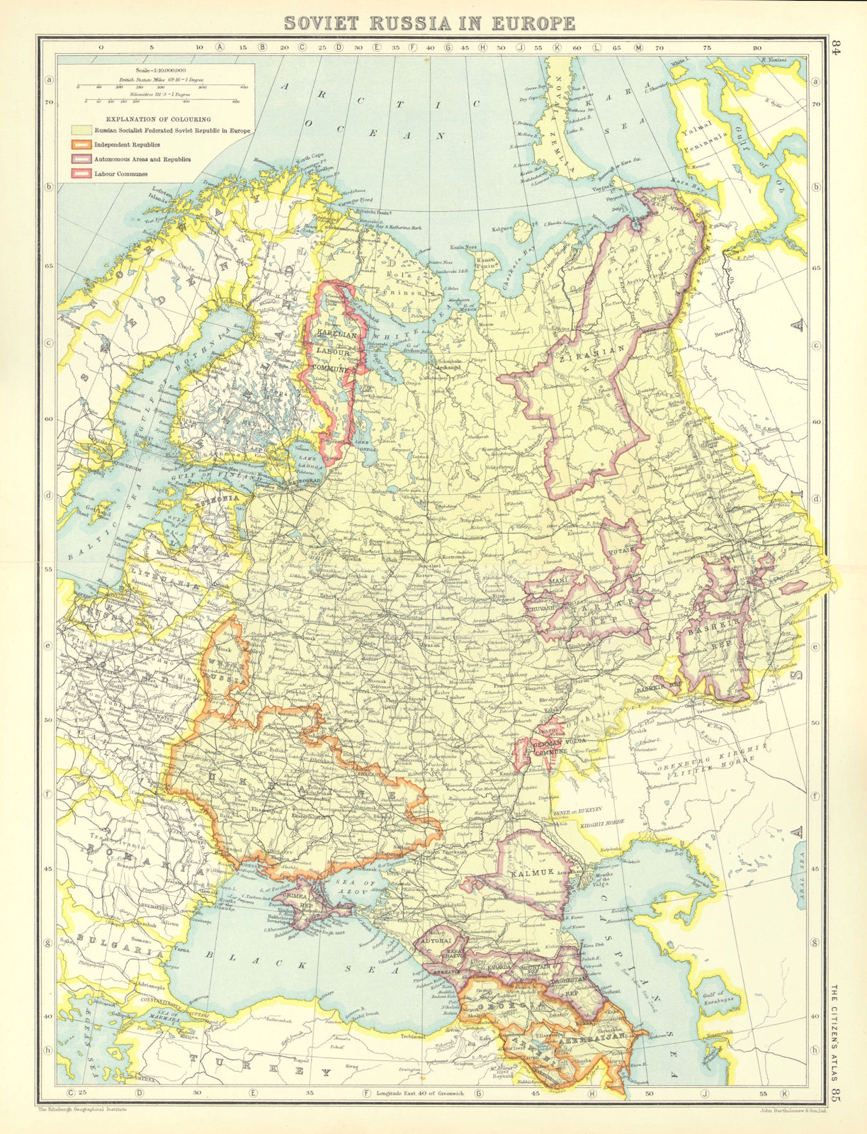SOVIET RUSSIA.German Volga & Karelian Labour Communes.Autonomous Reps. 1924 map
