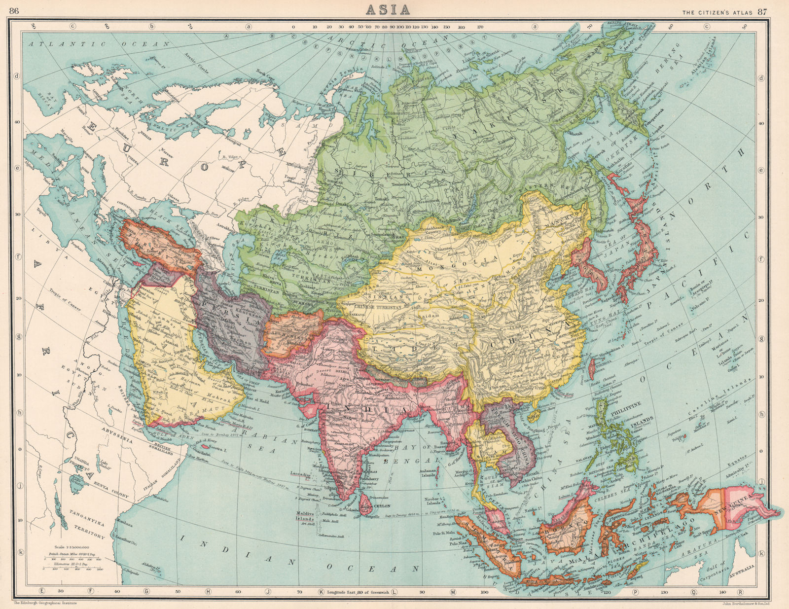 ASIA. British India. Japanese occupied Korea. Syria & Lebanon unified. 1924 map