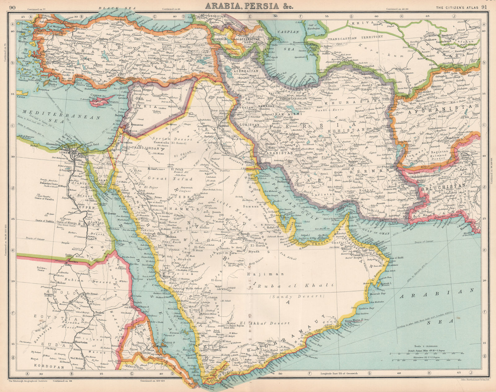 MIDDLE EAST.Arabia (no borders) Persia Syria/Lebanon unified Red Sea 1924 map