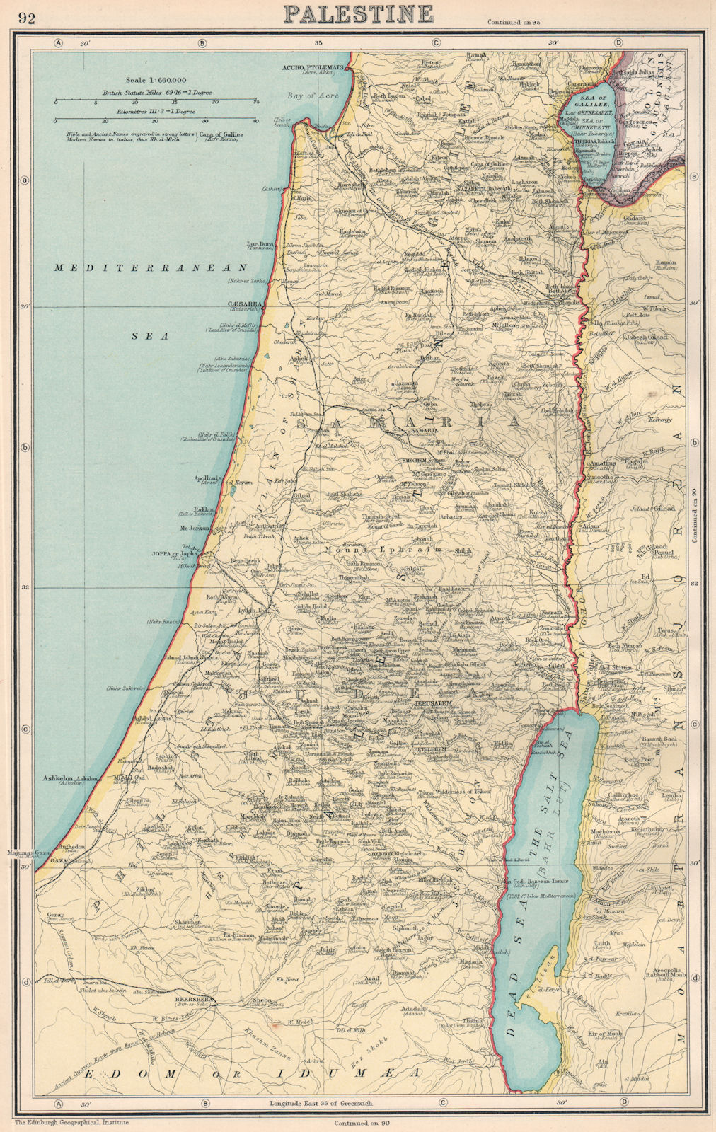 PALESTINE.Galilee Judaea Samaria Philistia.Biblical & modern placenames 1924 map