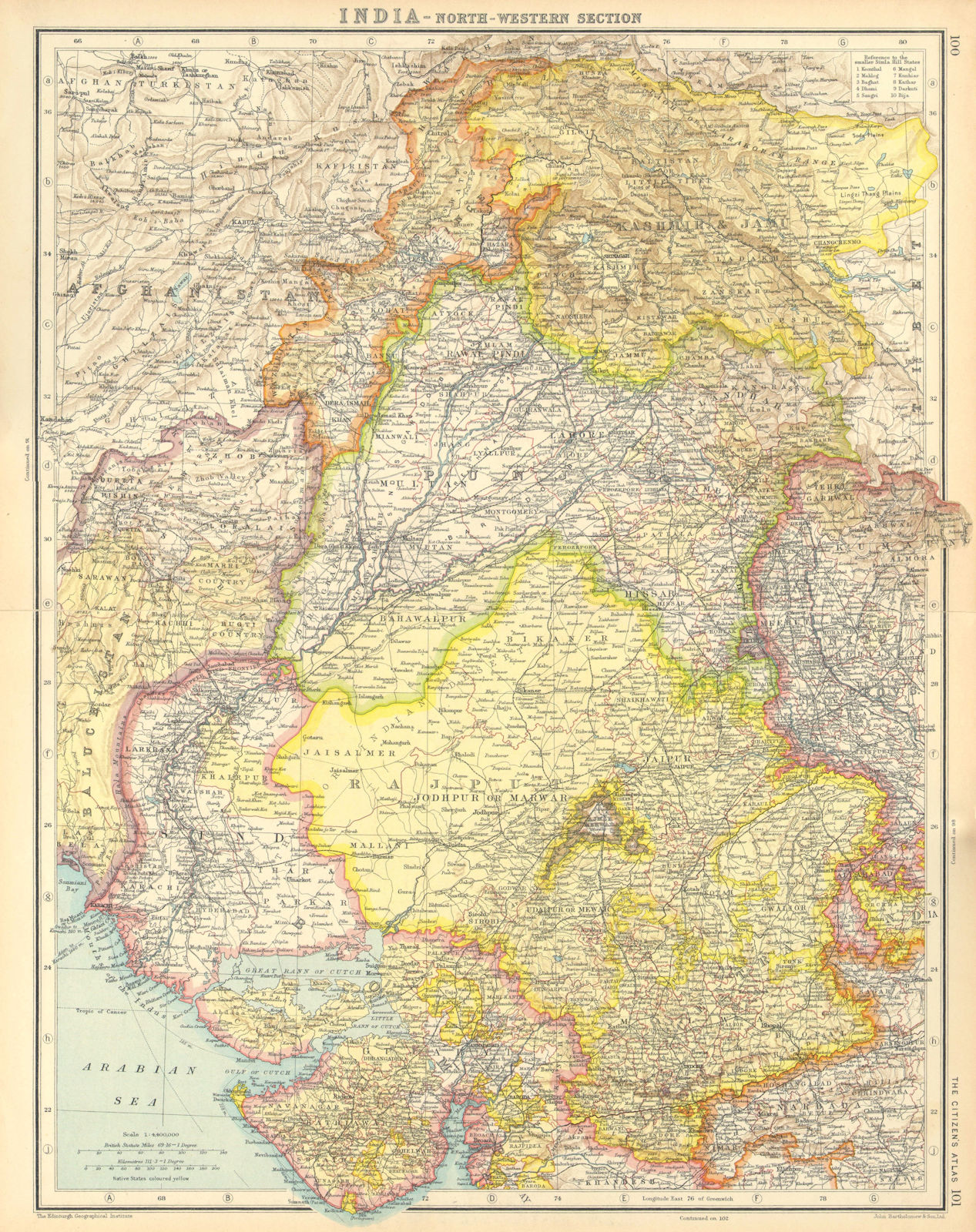 BRITISH INDIA NW. Rajasthan Punjab Jammu & Kashmir NW Frontier Gujarat 1924 map