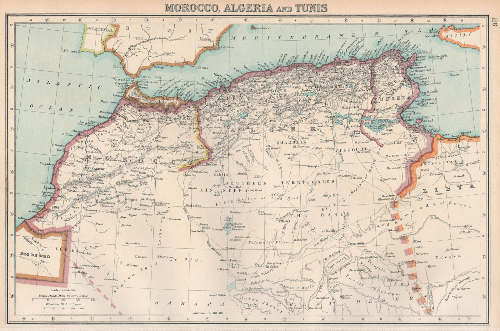 NORTH AFRICA. Morocco, Algeria & Tunis. Unresolved borders. BARTHOLOMEW 1924 map