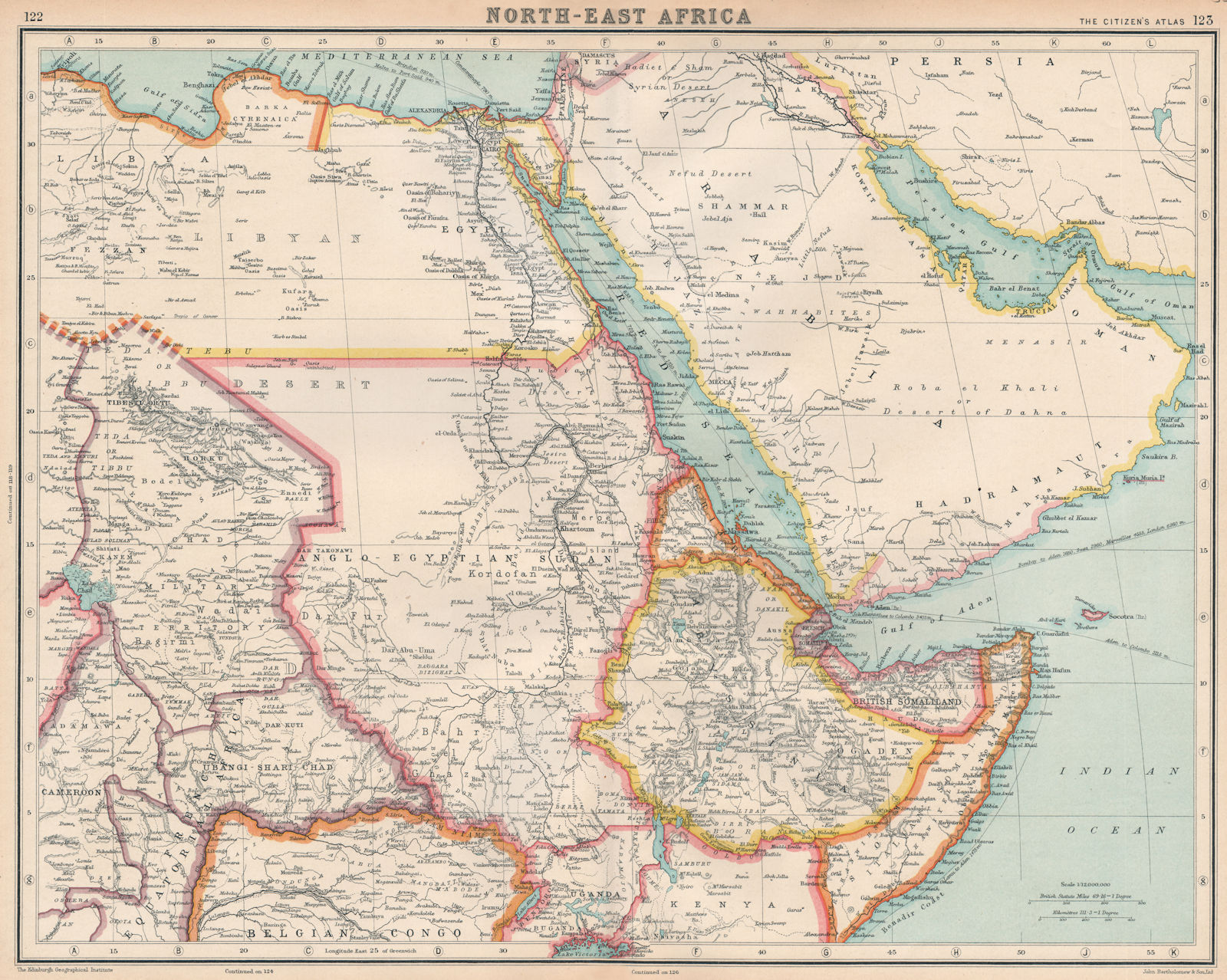 NORTH-EAST AFRICA & ARABIA. Anglo-Egyptian Sudan, Trucial Oman &c 1924 old map