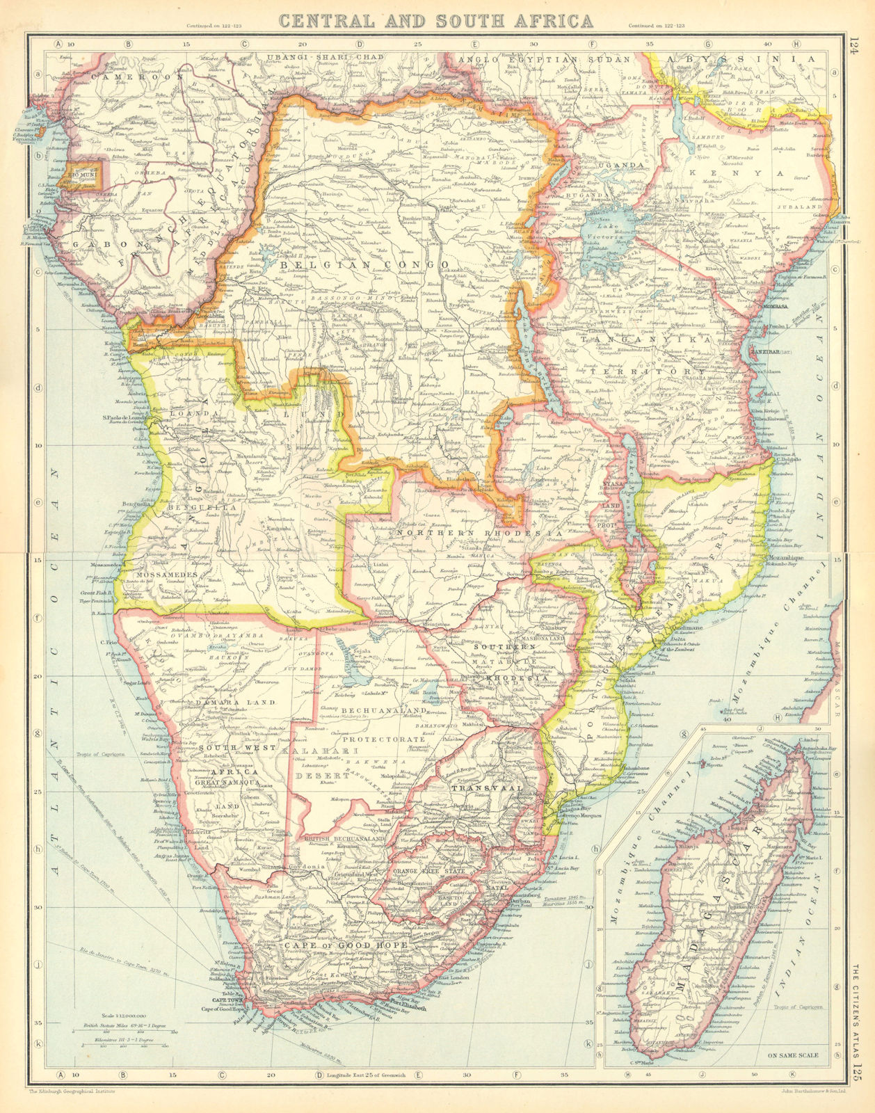 CENTRAL AND SOUTH AFRICA.Belgian Congo Tangyanika Territory Rhodesia &c 1924 map