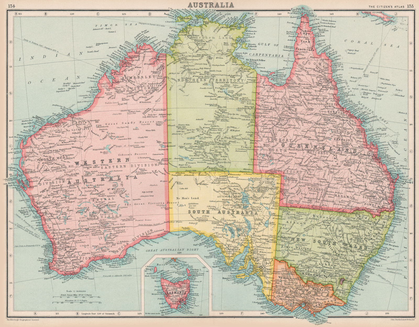 Associate Product AUSTRALIA. states. BARTHOLOMEW 1924 old vintage map plan chart