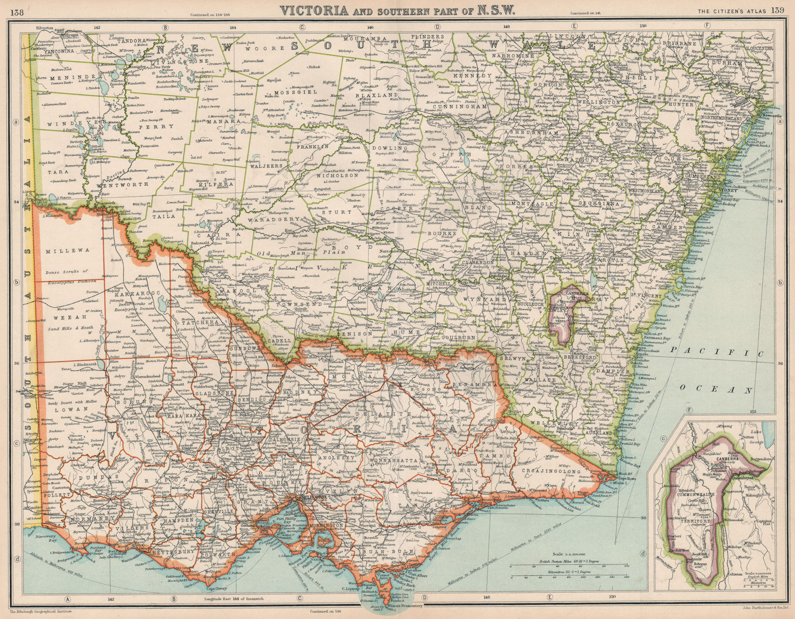 AUSTRALIA. Victoria, Southern New South Wales & Commonwealth Territory 1924 map