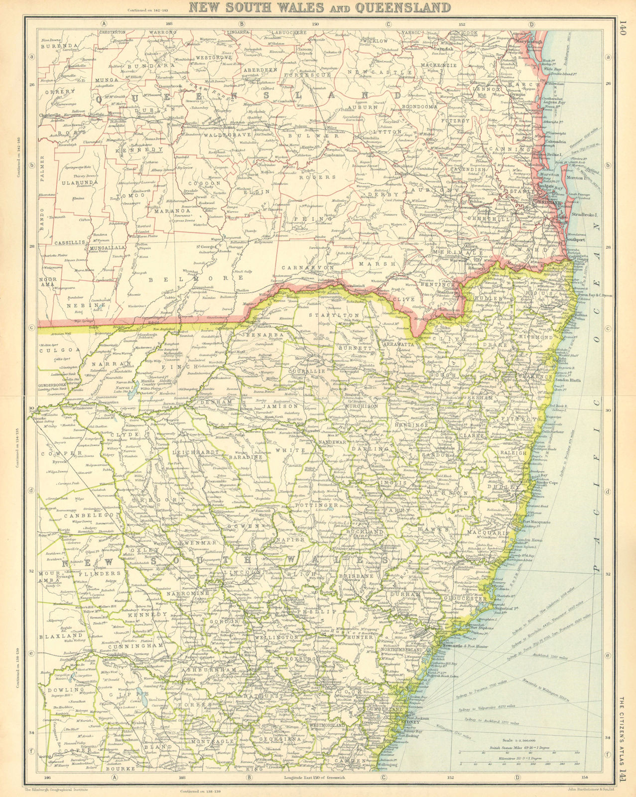 AUSTRALIA EAST COAST. New South Wales and Queensland. Sydney Brisbane 1924 map