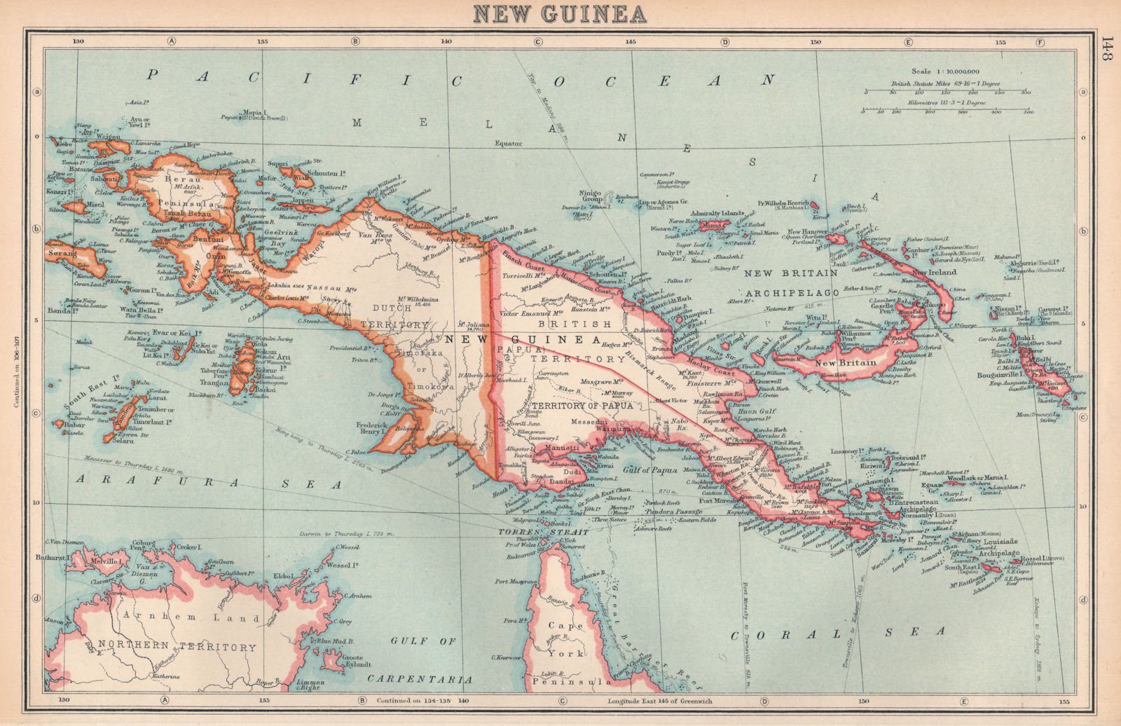 PAPAU NEW GUINEA. British & Dutch territory. New Britain archipelago 1924 map