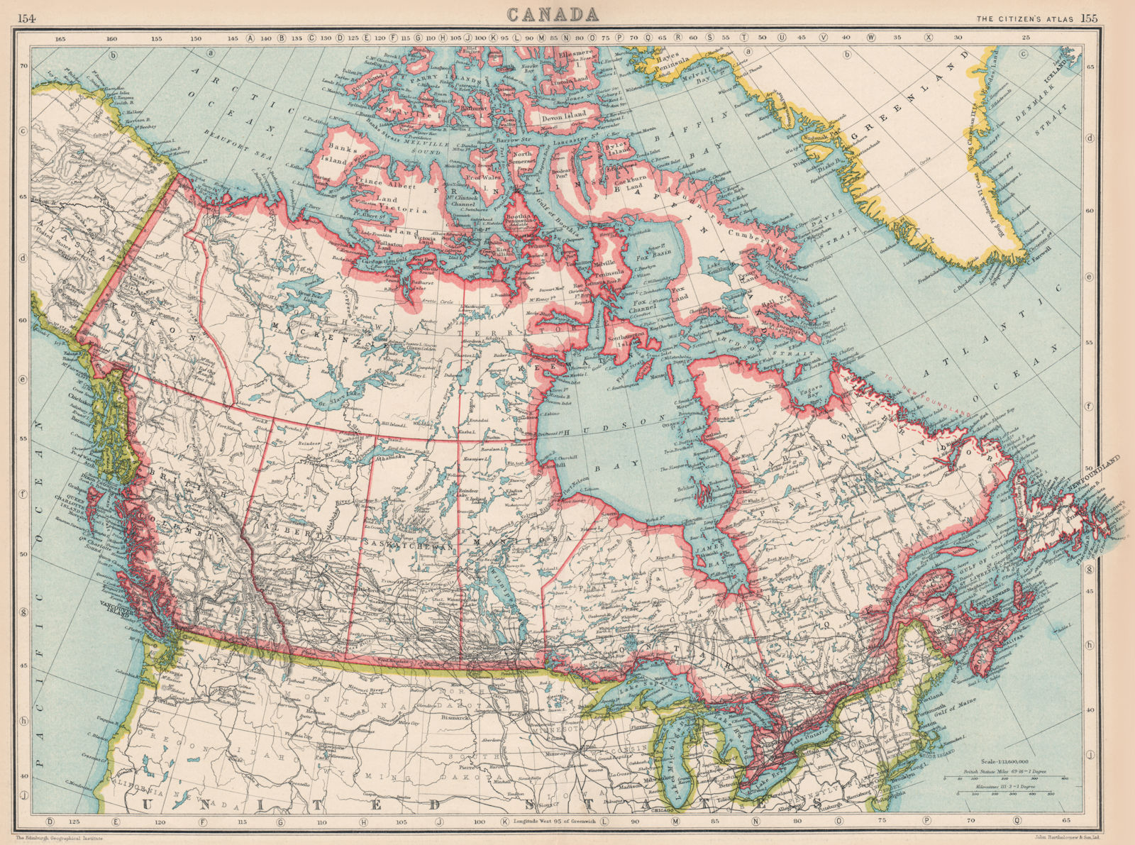 Associate Product CANADA. Provinces inc. Mackenzie & Keewatin. Newfoundland separate 1924 map