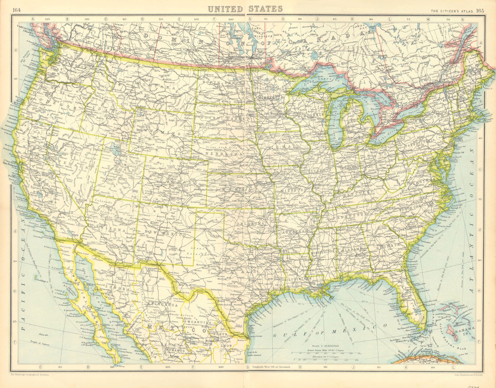 USA. United States general map. BARTHOLOMEW 1924 old vintage plan chart