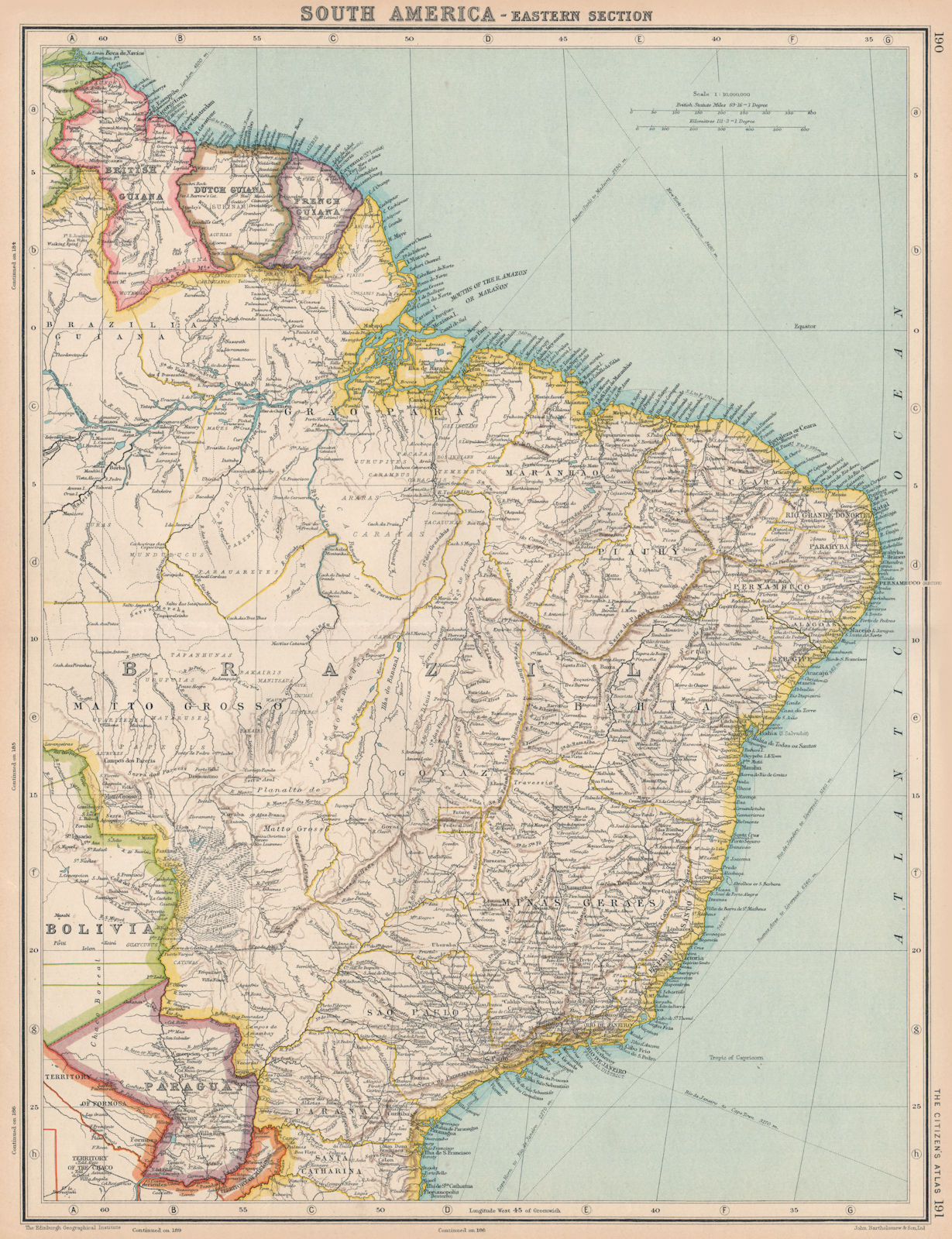 S AMERICA-EAST.Brazil Paraguay British French Dutch Guyana.BARTHOLOMEW 1924 map