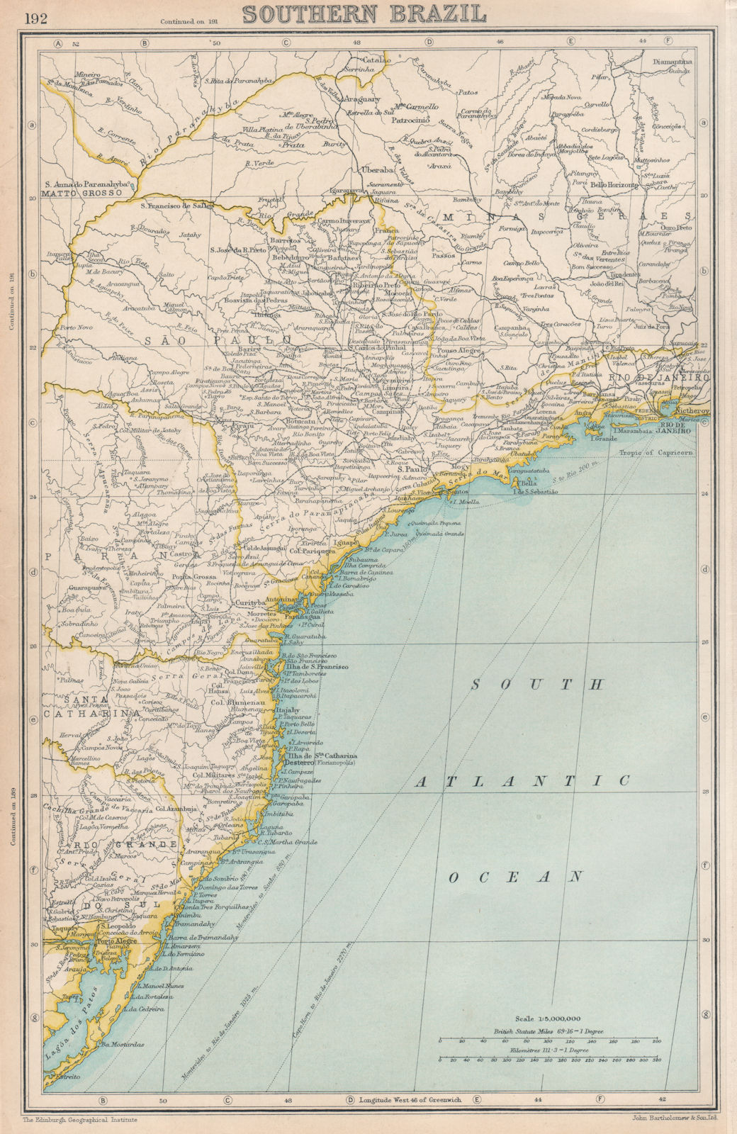 BRAZIL COAST.Sao Paolo Rio de Janeiro Minas Gerais Parana Sta Catharina 1924 map