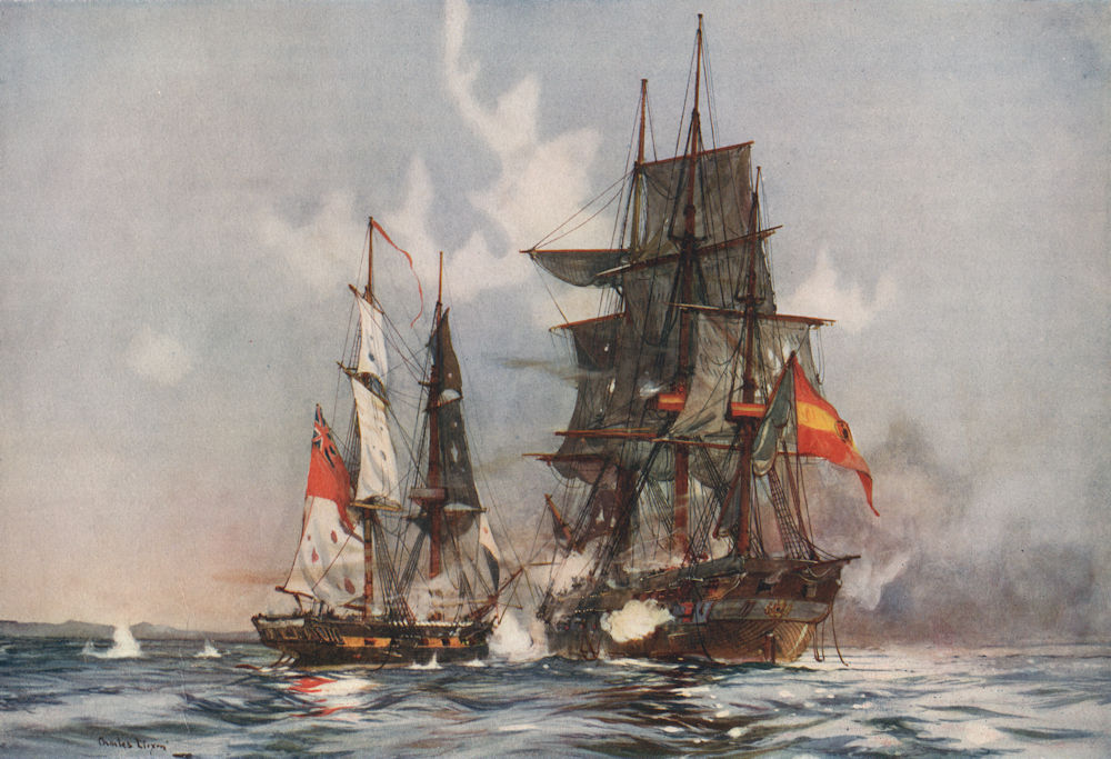 ROYAL NAVY. "Speedy" gunboat capturing the "Gamo". Launch Dover 1781 1901