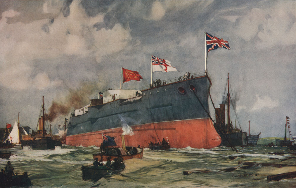 Associate Product ROYAL NAVY. Launch of the Battleship "London" at Portsmouth, 1899 1901 print
