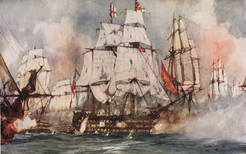 ROYAL NAVY. Nelson's "Victory" at Trafalgar, near "Santissima Trinidad" 1901