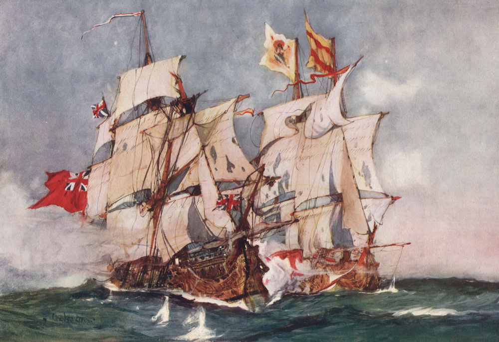 ROYAL NAVY. Anson "Centurion" taking "Nuestra Senora de Cabadonga" 1743 1901