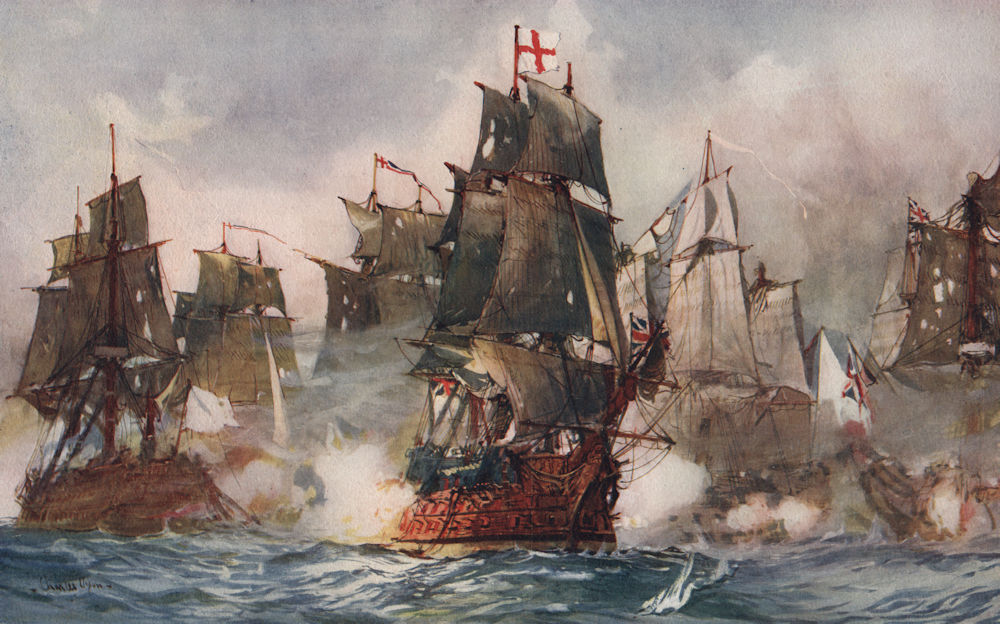 ROYAL NAVY. Rodney's "Formidable" Breaking the Line, 1782. Battleship 1901