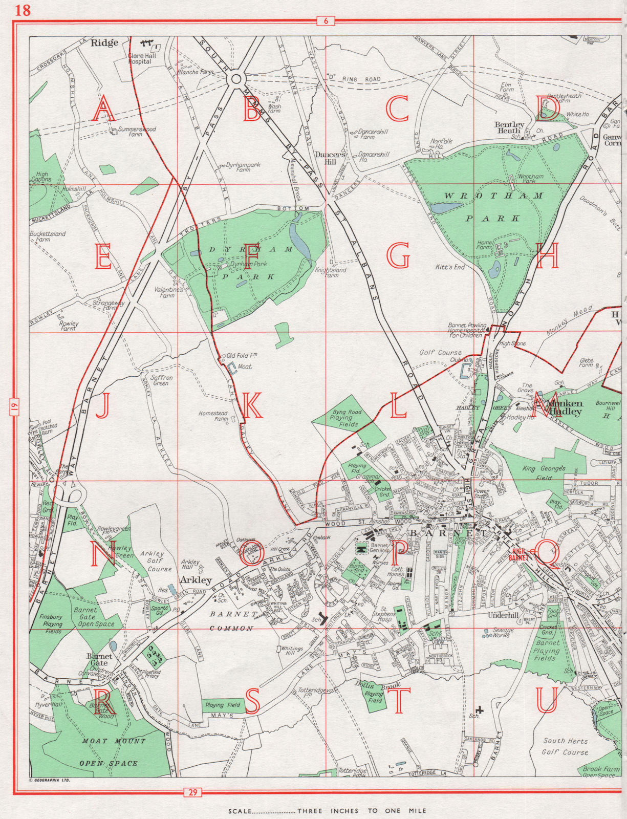 BARNET. Ridge Arkley Monken Hadley Totteridge High Barnet 1964 old vintage map