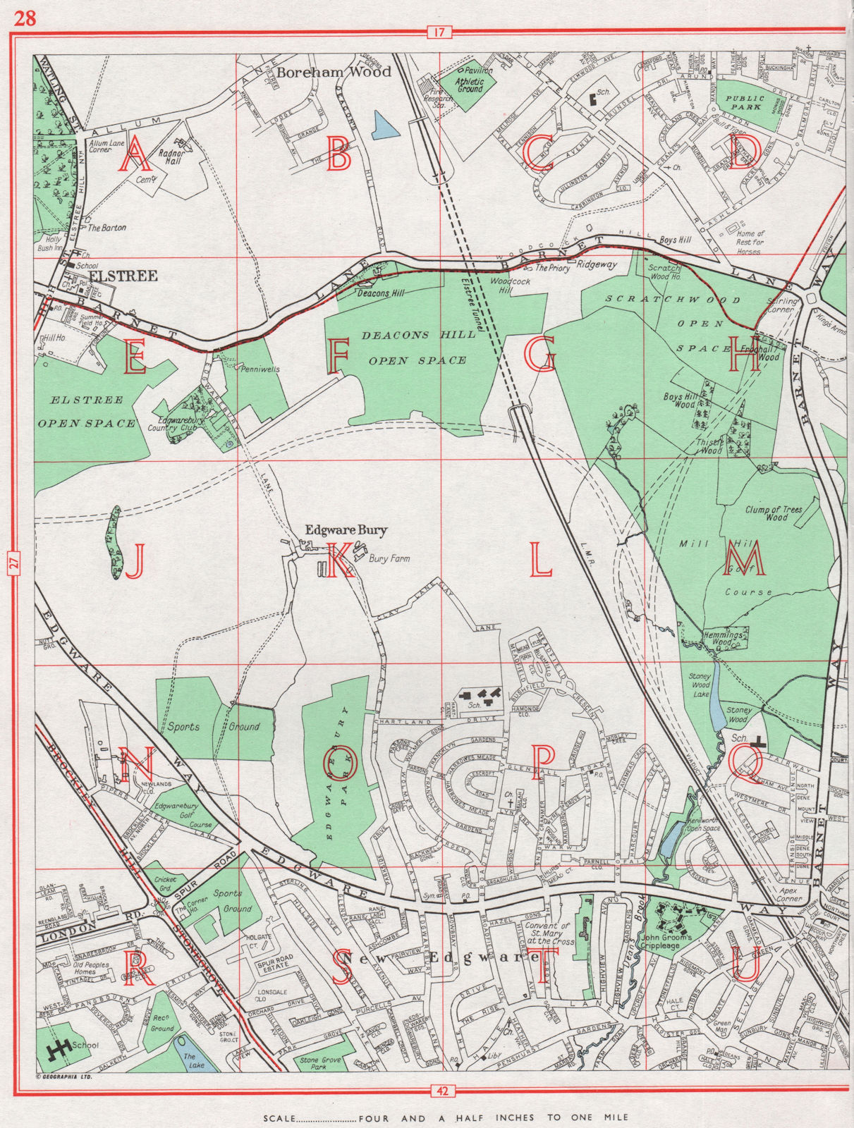 Associate Product EDGWARE. Borehamwood Edgwarebury Elstree New Edgware. Pre M1. Herts 1964 map