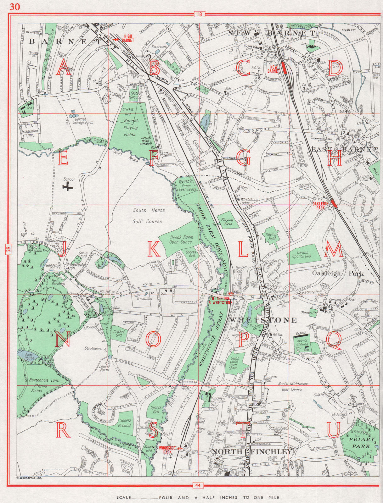 BARNET. Wheststone New Barnet East Barnet North Finchley Oakleigh Park 1964 map