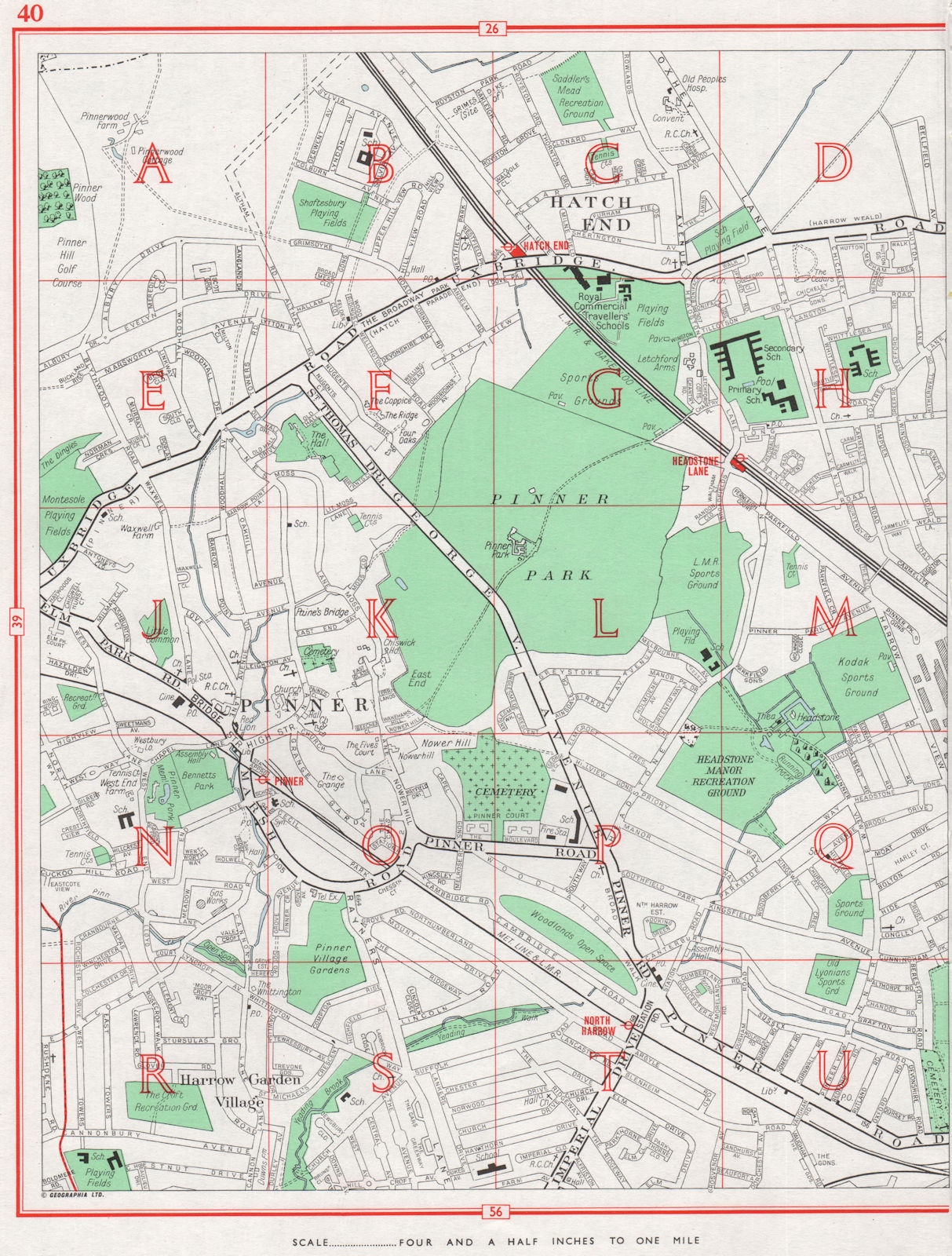 Associate Product PINNER. Hatch End Harrow Garden Village Nower Hill Headstone 1964 old map