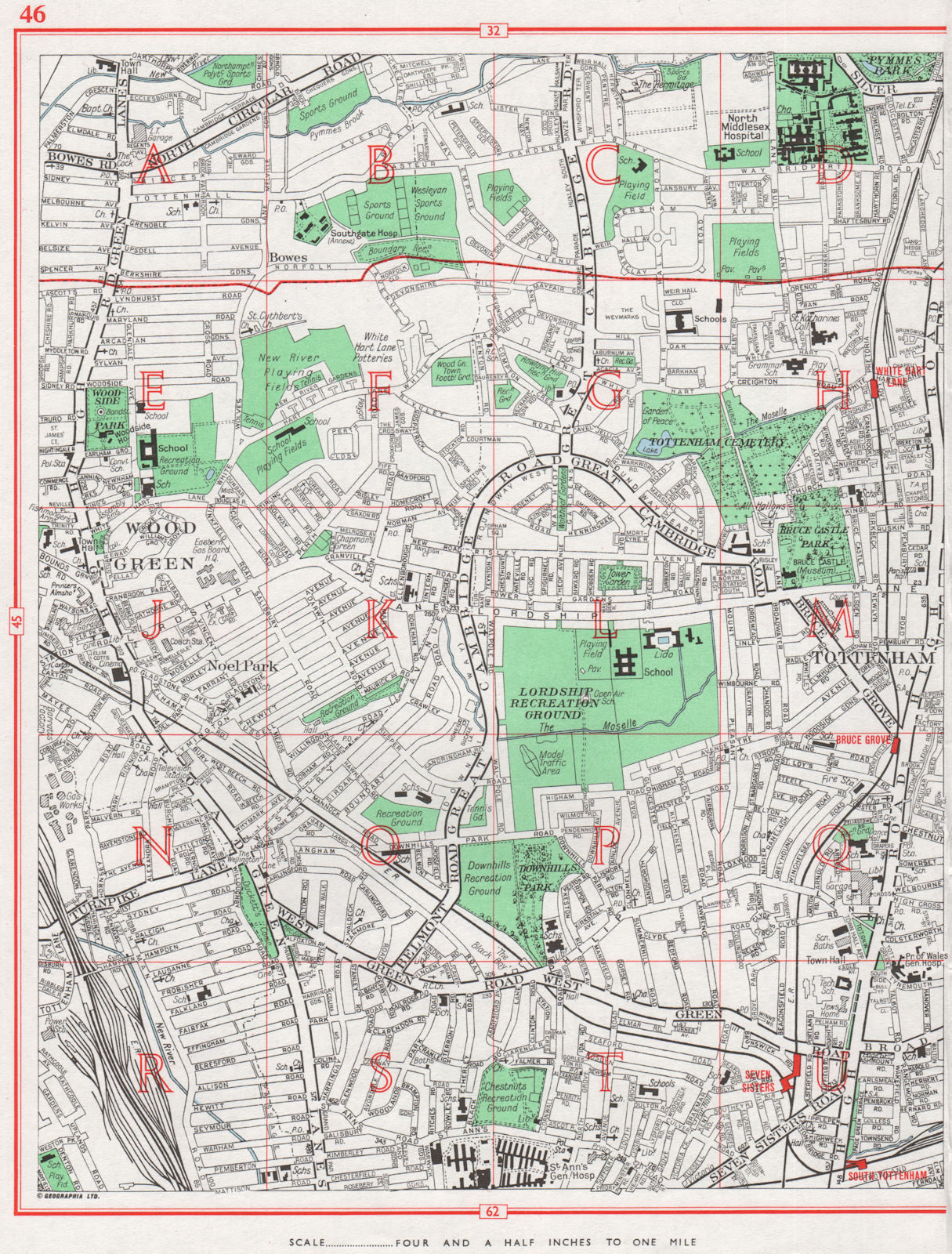 TOTTENHAM. Wood Green Noel Park Tower Gardens Haringey Bruce Grove 1964 map