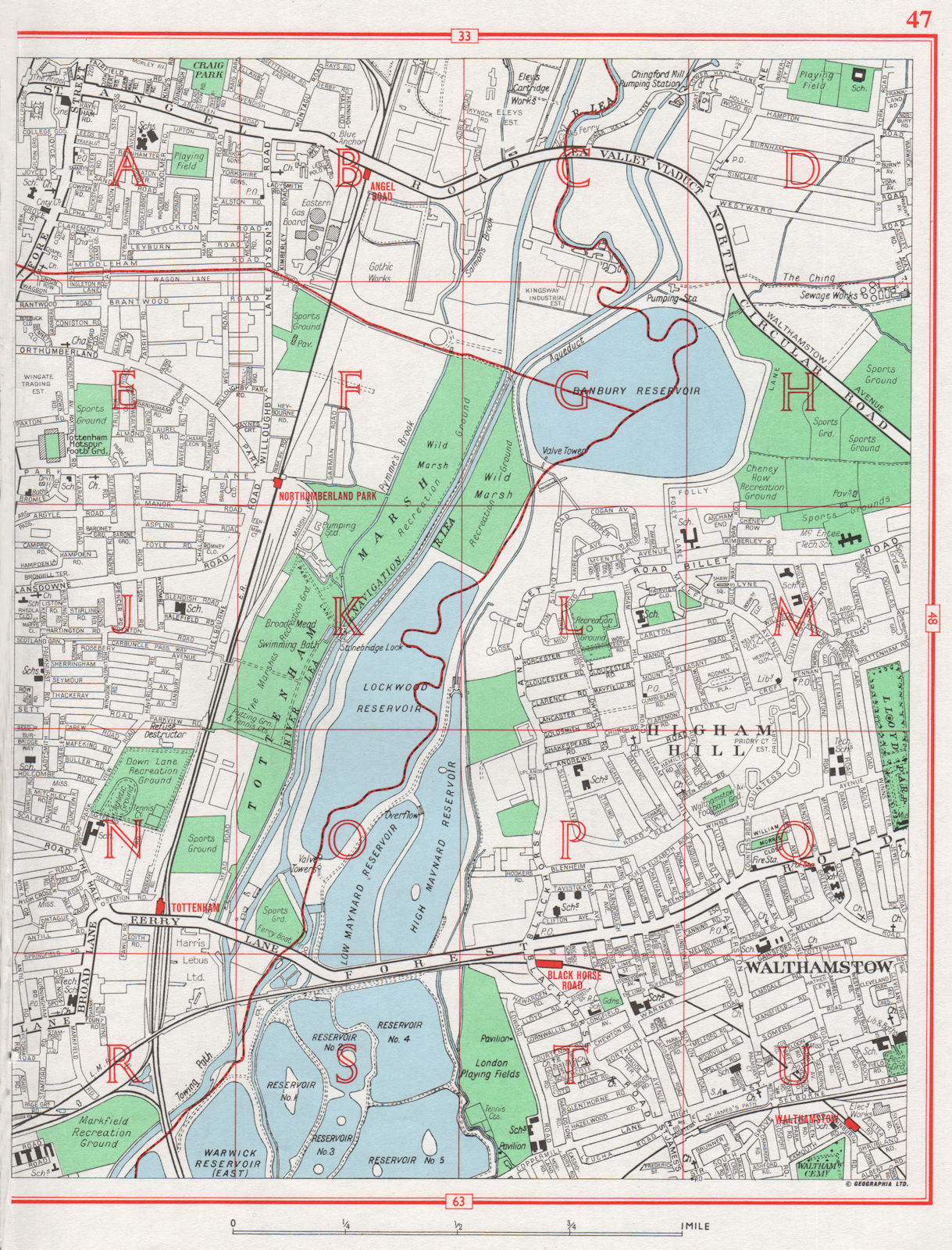 WALTHAMSTOW TOTTENHAM. Higham Hill Upper Edmonton Tottenham Hale 1964 old map