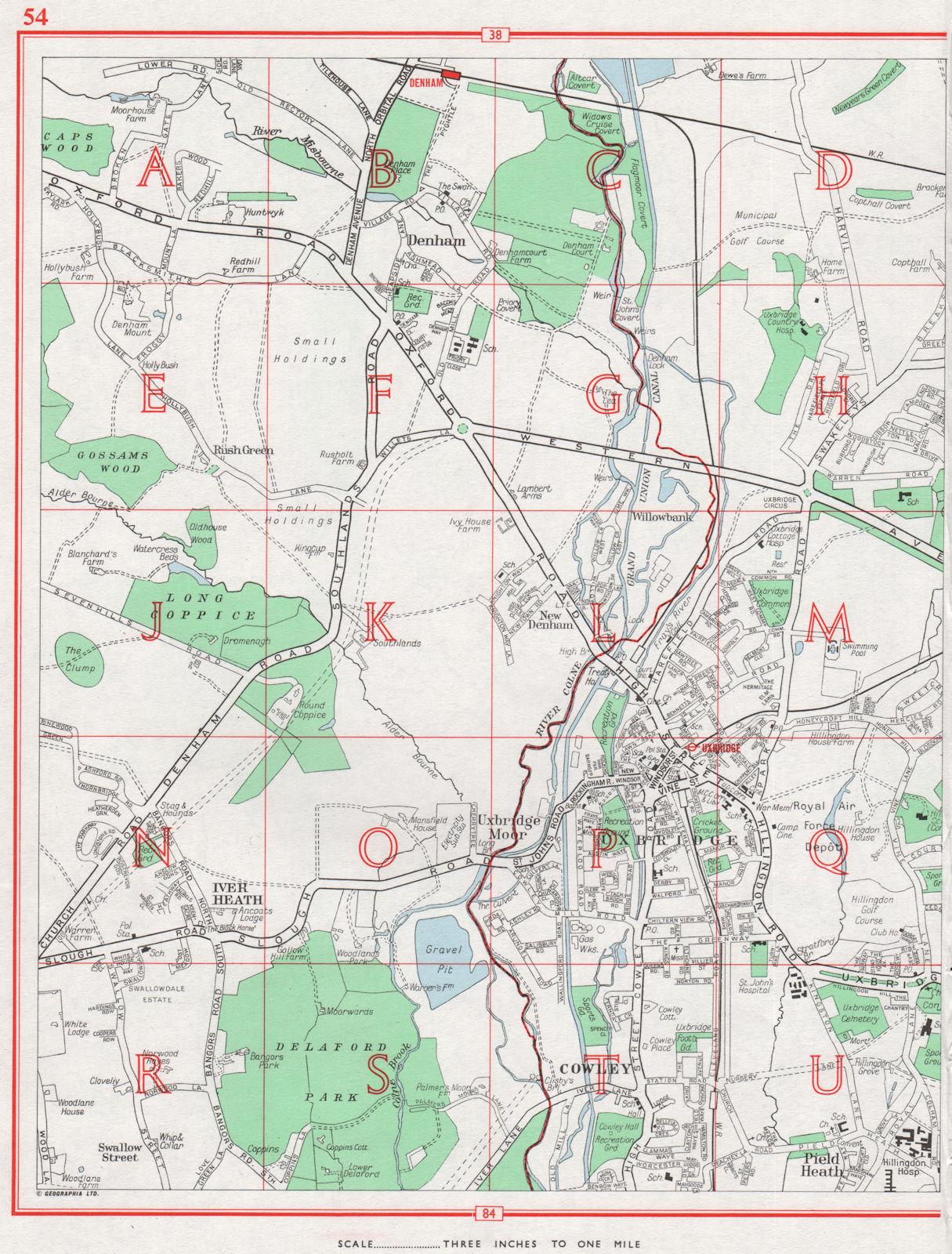 Associate Product UXBRIDGE.Denham Iver Heath Cowley Pield Heath Uxbridge Moor.Bucks MIDDX 1964 map