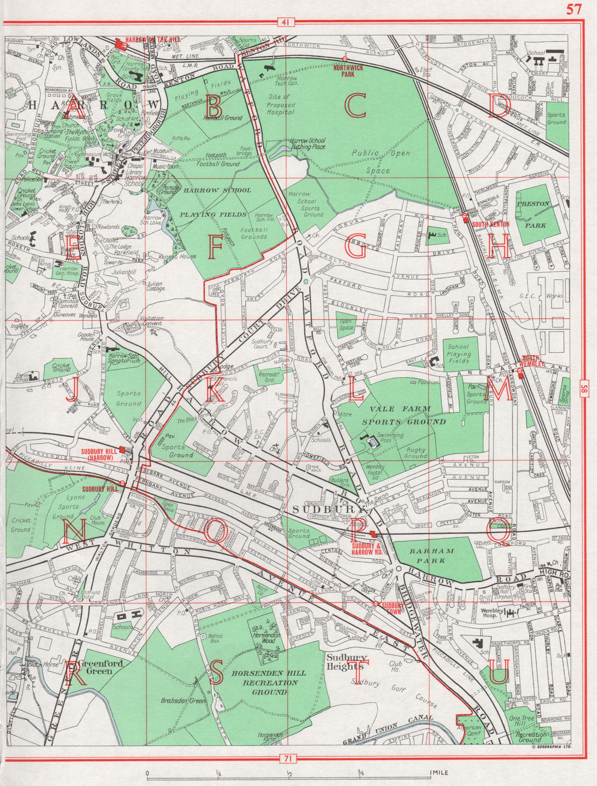 GEOGRAPHERS' A-Z 1964 map EALING Wembley Greenford Perivale Sudbury Castle Bar 