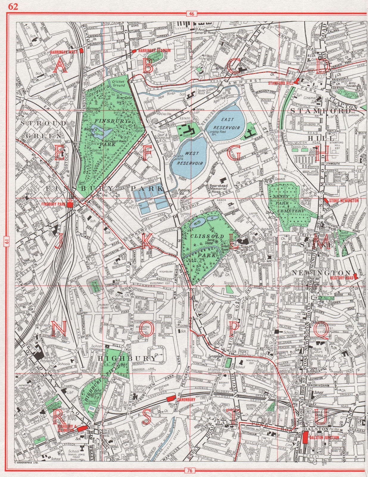 STOKE NEWINGTON. Stamford Hill Finsbury Park Highbury Stroud Green 1964 map
