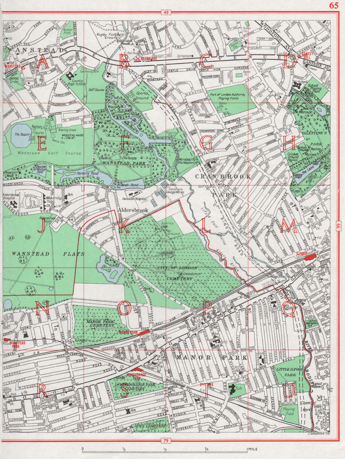 WANSTEAD. Wanstead Flats Cranbrook Park Aldersbrook Manor Park Ilford 1964 map