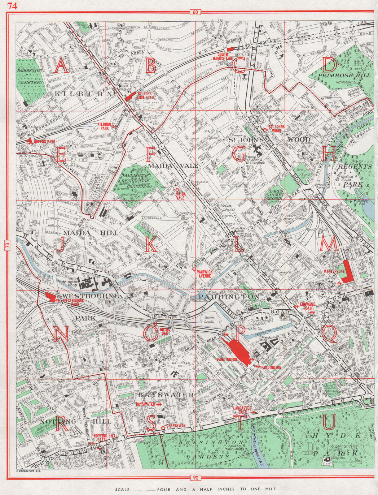 Associate Product PADDINGTON.Kilburn Maida Vale/Hill St Johns Wood Bayswater Notting Hill 1964 map