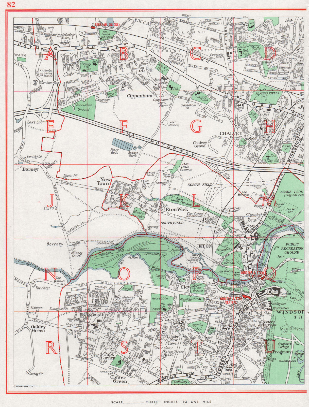WINDSOR & ETON. Slough Cippenham Chalvey Dorney Eton Wick. Pre-A332 1964 map