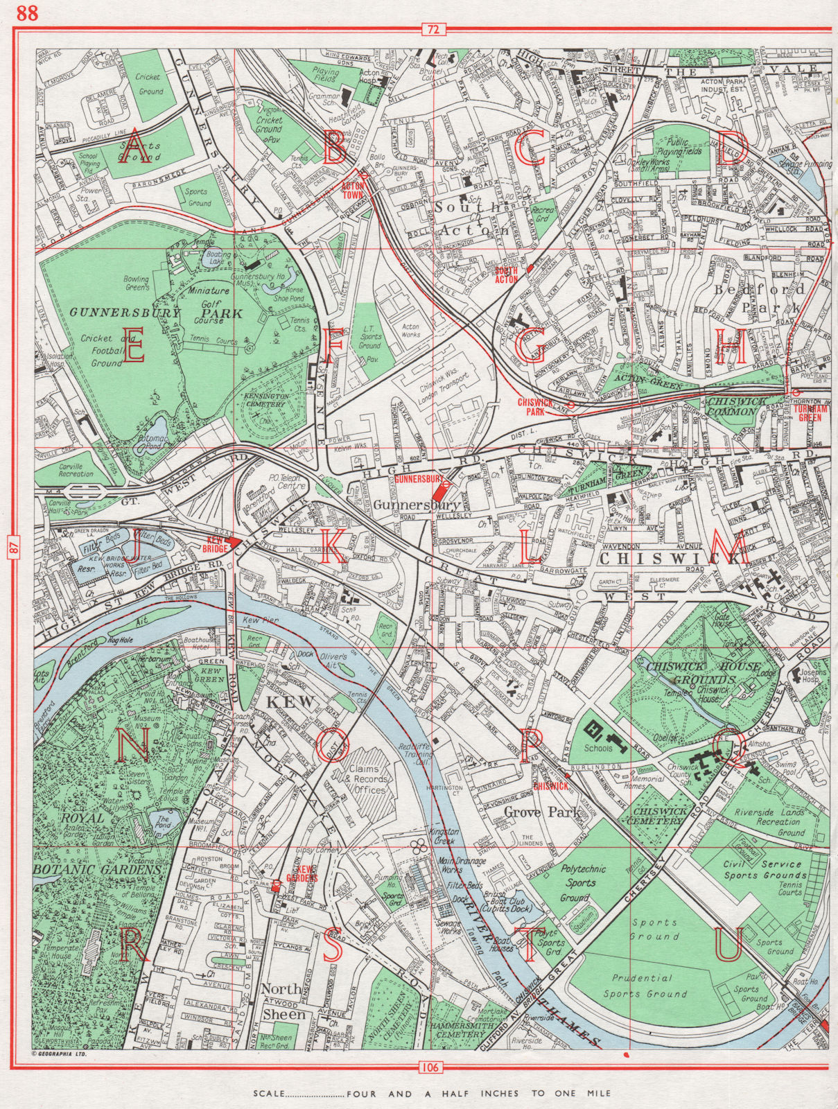 CHISWICK. Kew South Acton Bedford Park Gunnersbury North Sheen Grove Pk 1964 map