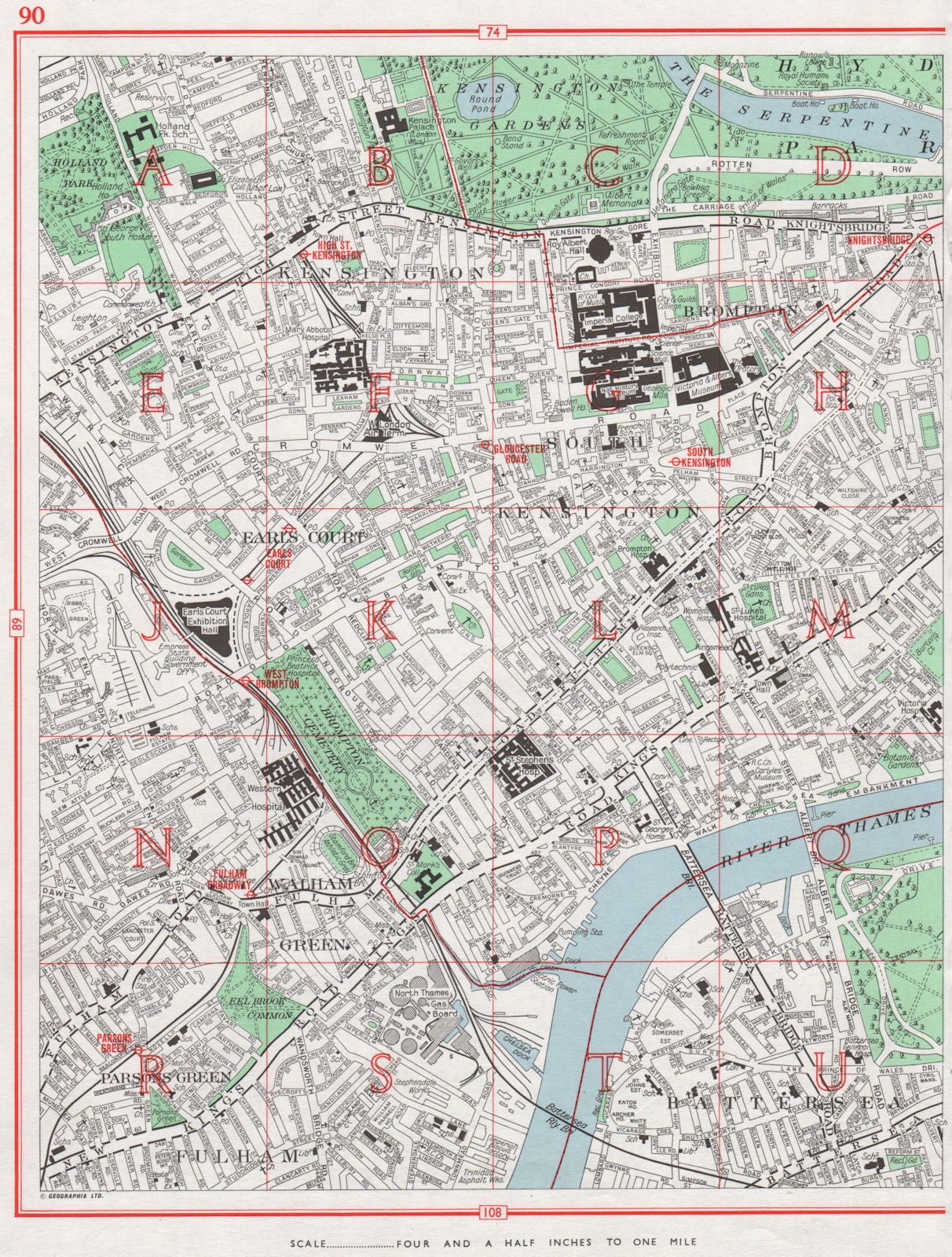 SOUTH KENSINGTON & CHELSEA. Earls Court Battersea Parsons Green Fulham 1964 map