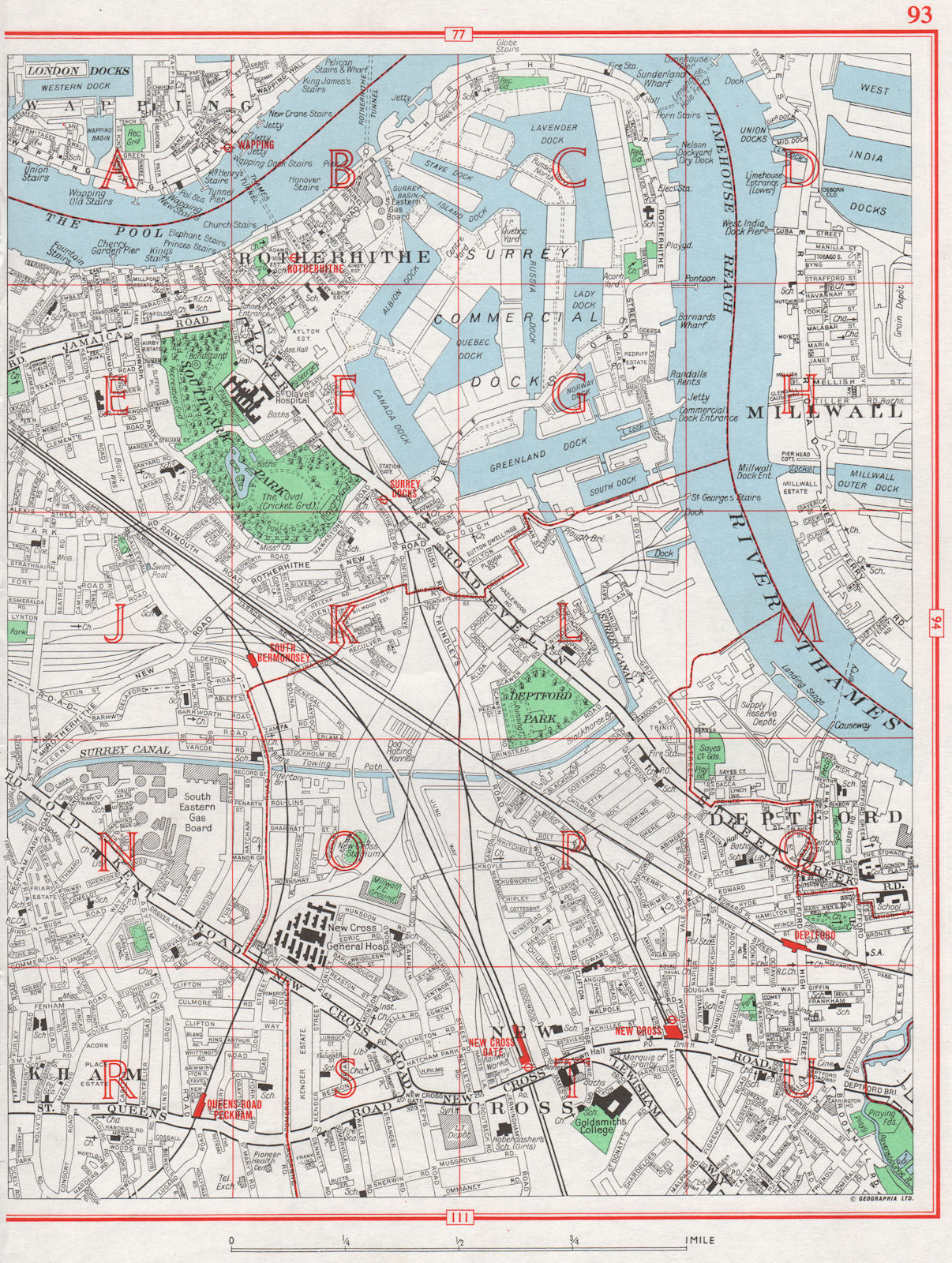 Associate Product ROTHERHITHE. Millwall Deptford Peckham New Cross Surrey Canal & Docks 1964 map