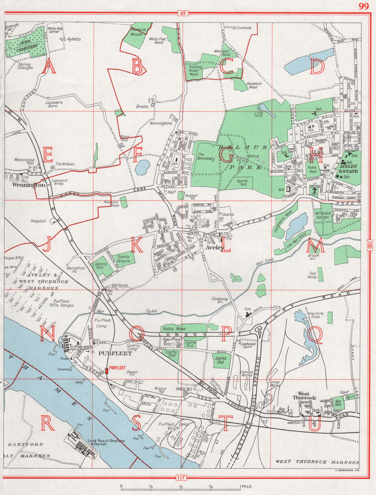 Associate Product THURROCK.Wennington Aveley Purfleet South Ockendon.Ranges.Pre-M25/A13 1964 map