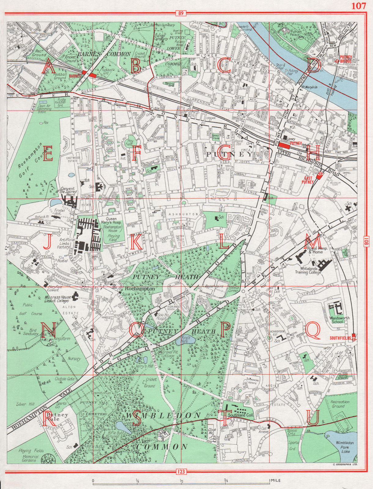 Associate Product PUTNEY. Putney Heath Barnes/Wimbledon Common Roehampton Southfields 1964 map