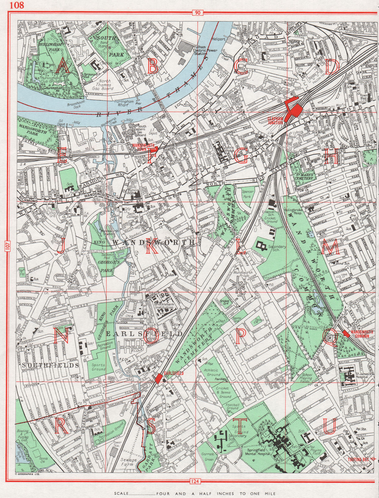 WANDSWORTH. Clapham Junction Earlsfield Southfields Hurlingham Park 1964 map