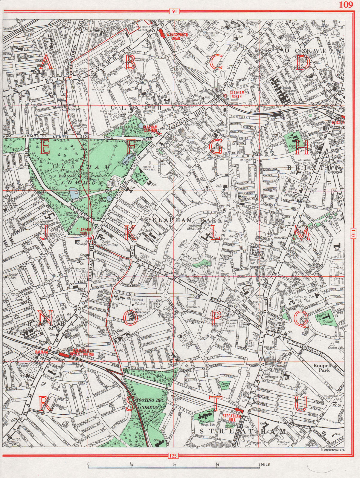 CLAPHAM COMMON. Stockwell Brixton Balham Streatham Tooting 1964 old map