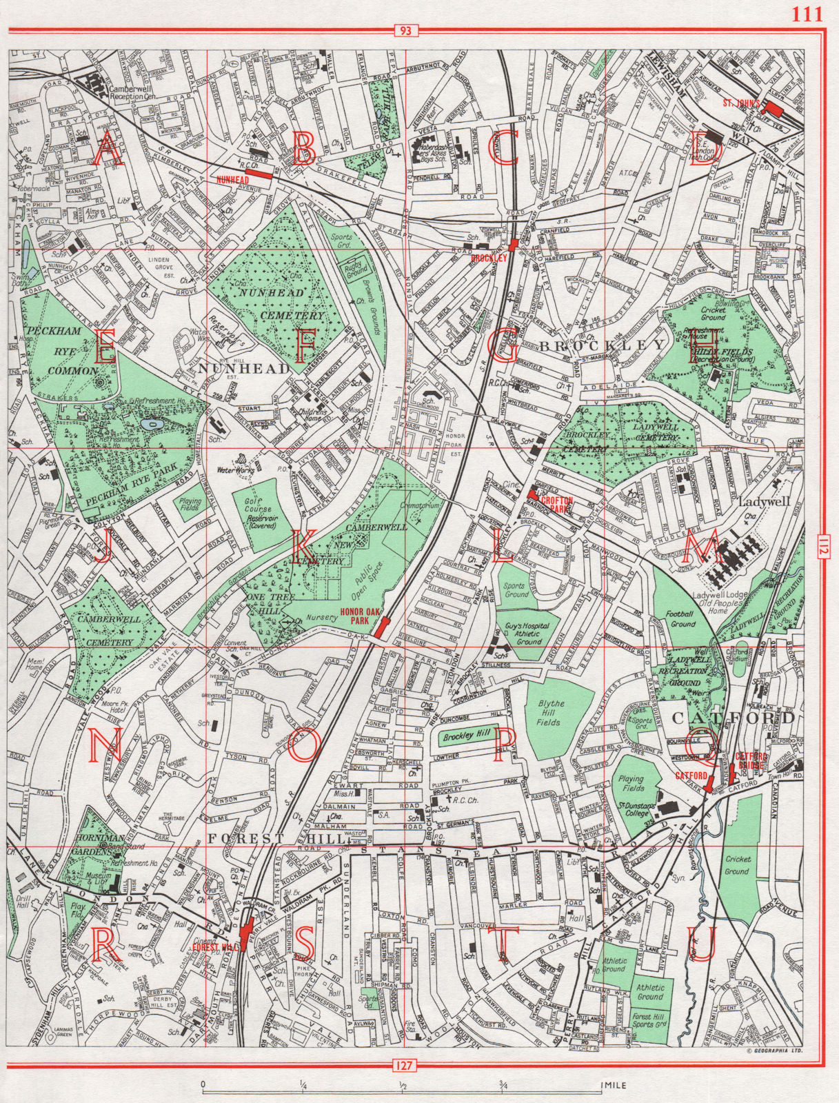 LEWISHAM. Brockley Nunhead Forest Hill Catford Peckham Rye Honor Oak 1964 map