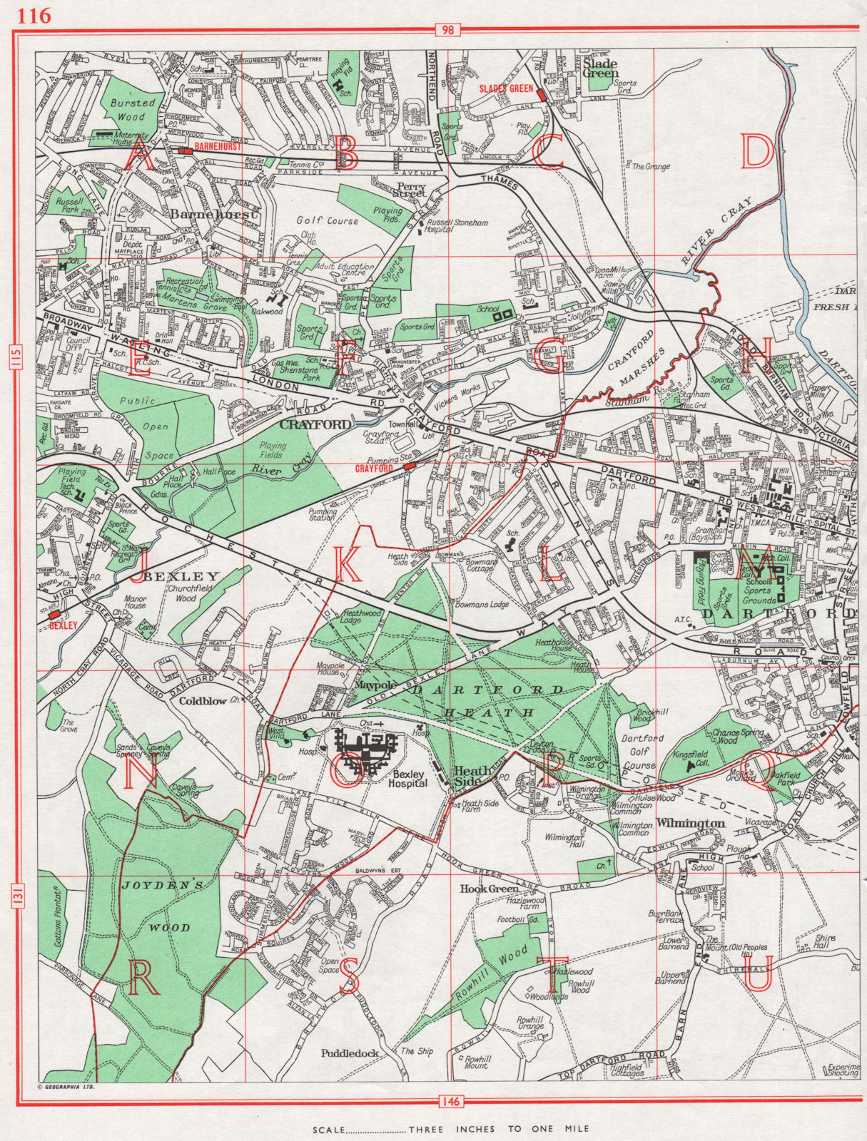 Associate Product DARTFORD. Crayford Slade Green Barnehurst Bexley Wilmington. Pre bypass 1964 map