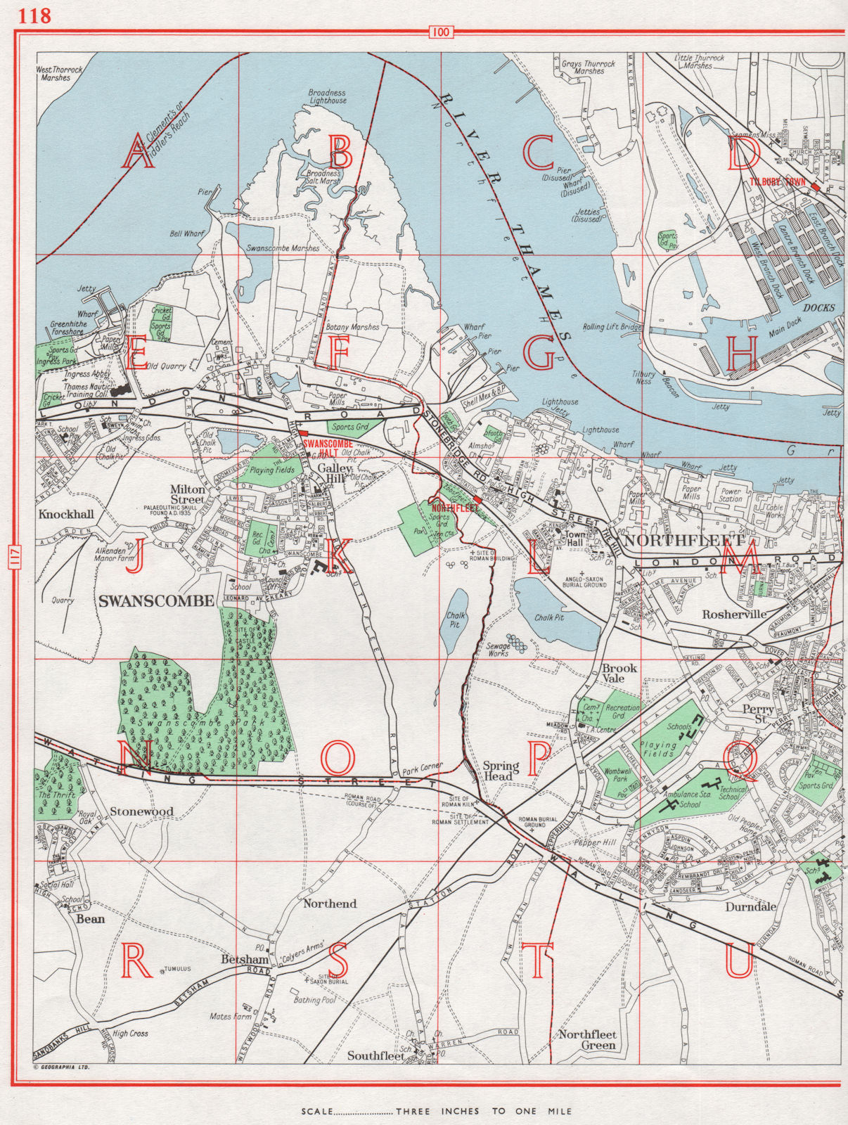 Associate Product SWANSCOMBE.Northfleet Gravesend Stonewood Ebbsfleet Tilbury Docks.KENT 1964 map